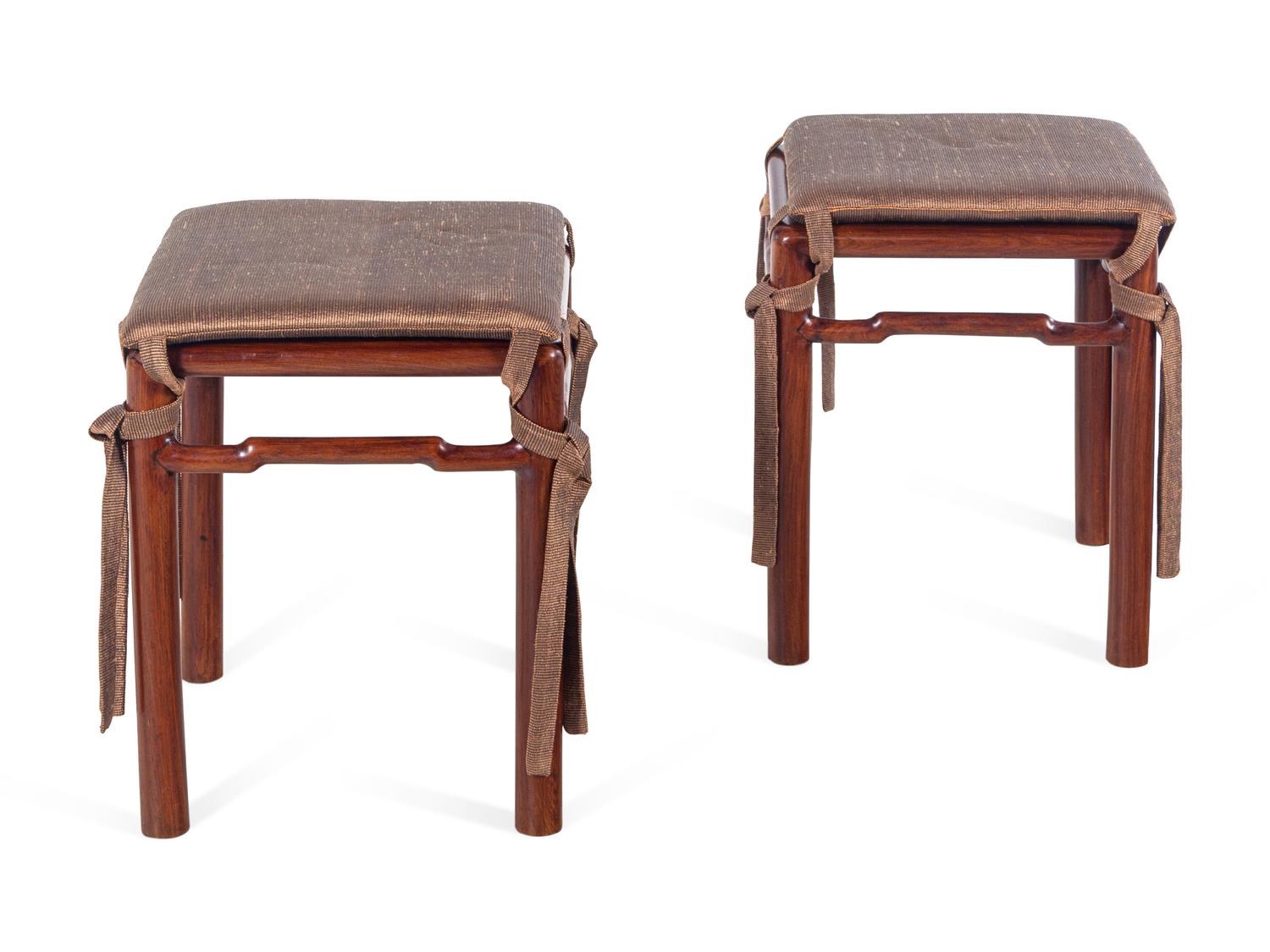 A Pair of Chinese Hardwood Square Stools
