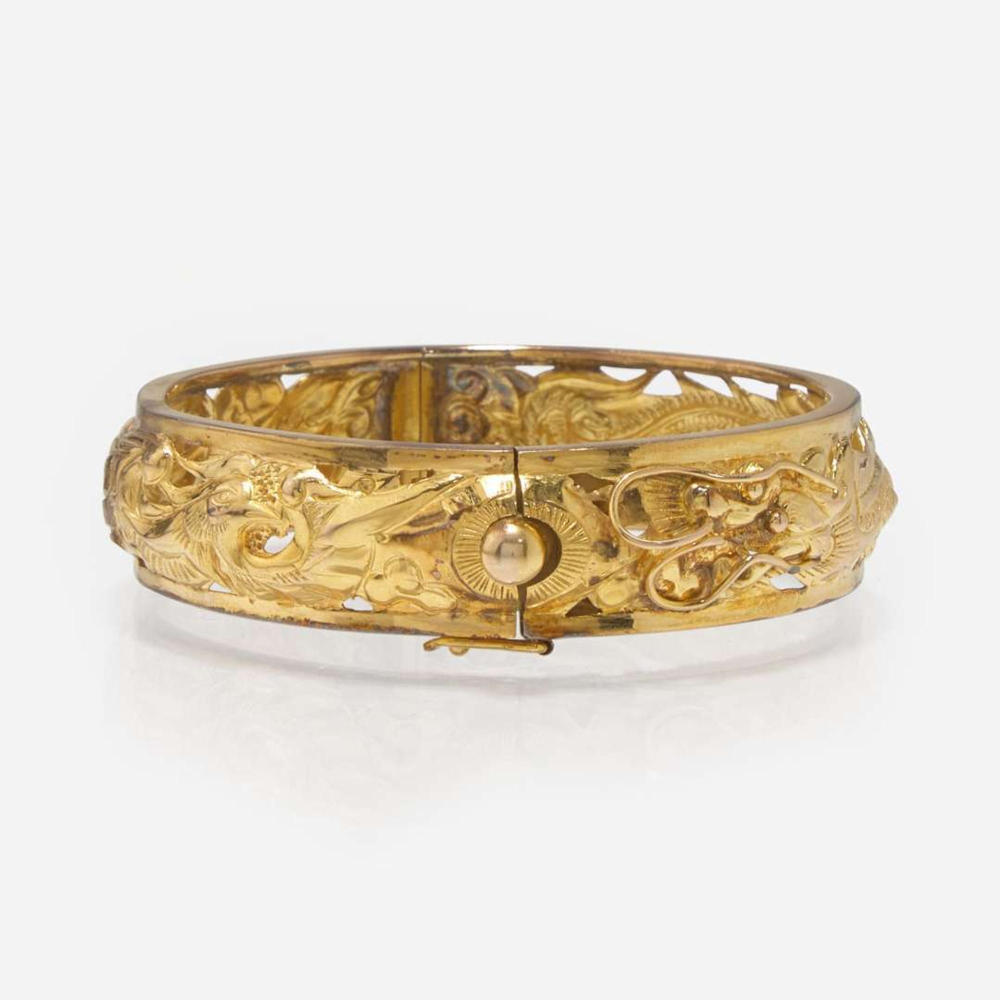 14K Yellow Gold Dragon Bangle Bracelet