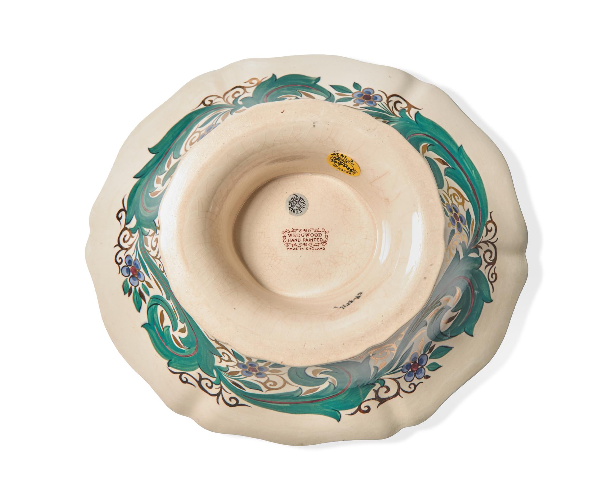 A Wedgwood Polychrome Painted Queensware Bowl and Vase