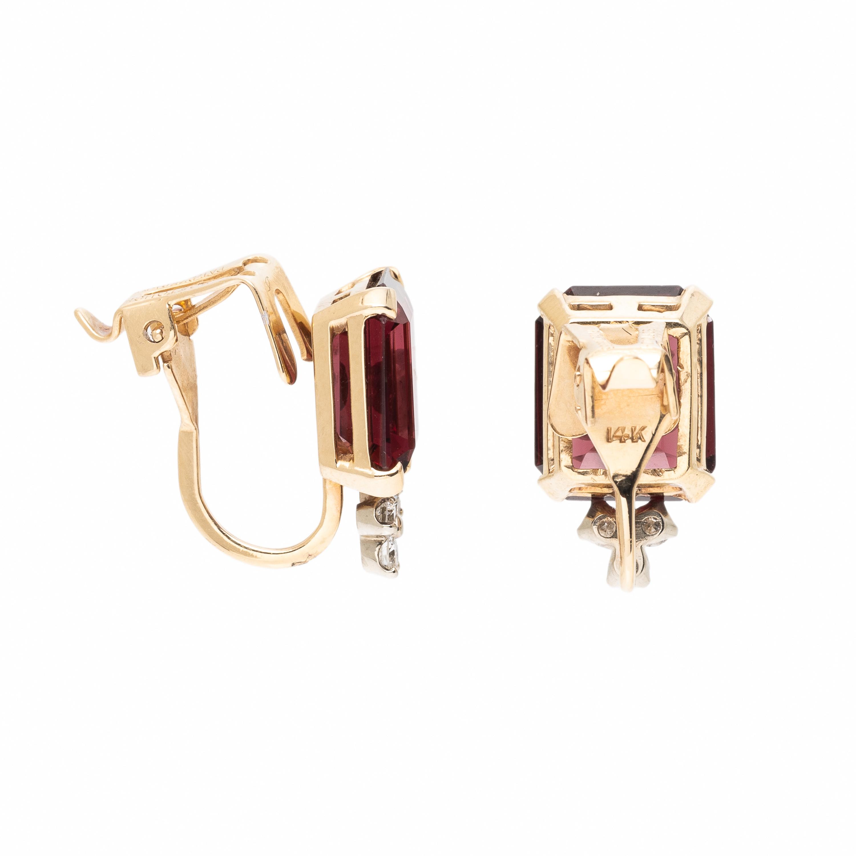 Garnet, Diamond, and Yellow Gold Earrings