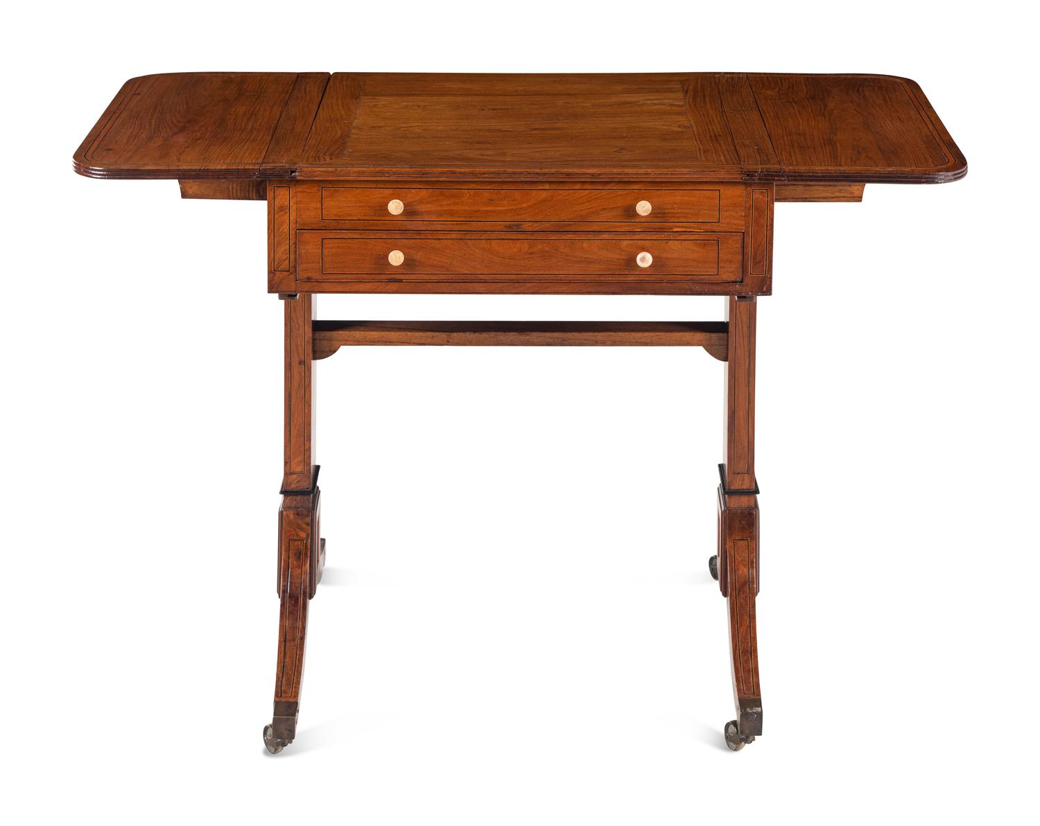 A George III Satinwood Drop-Leaf Game Table