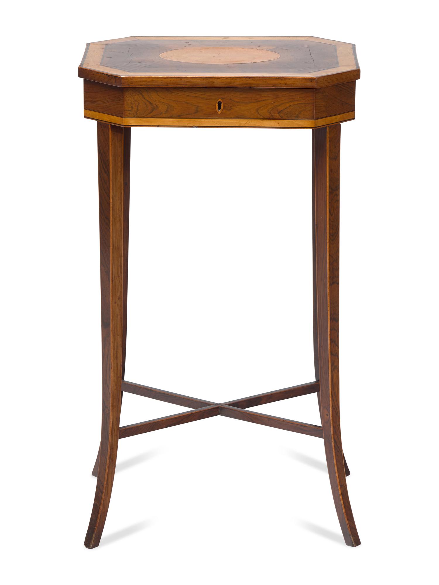 A Regency Rosewood and Satinwood Needlework Table