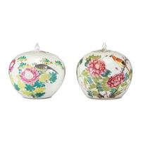 A Pair of Chinese Famille Rose Bird Decorated Porcelain Ginger Jars