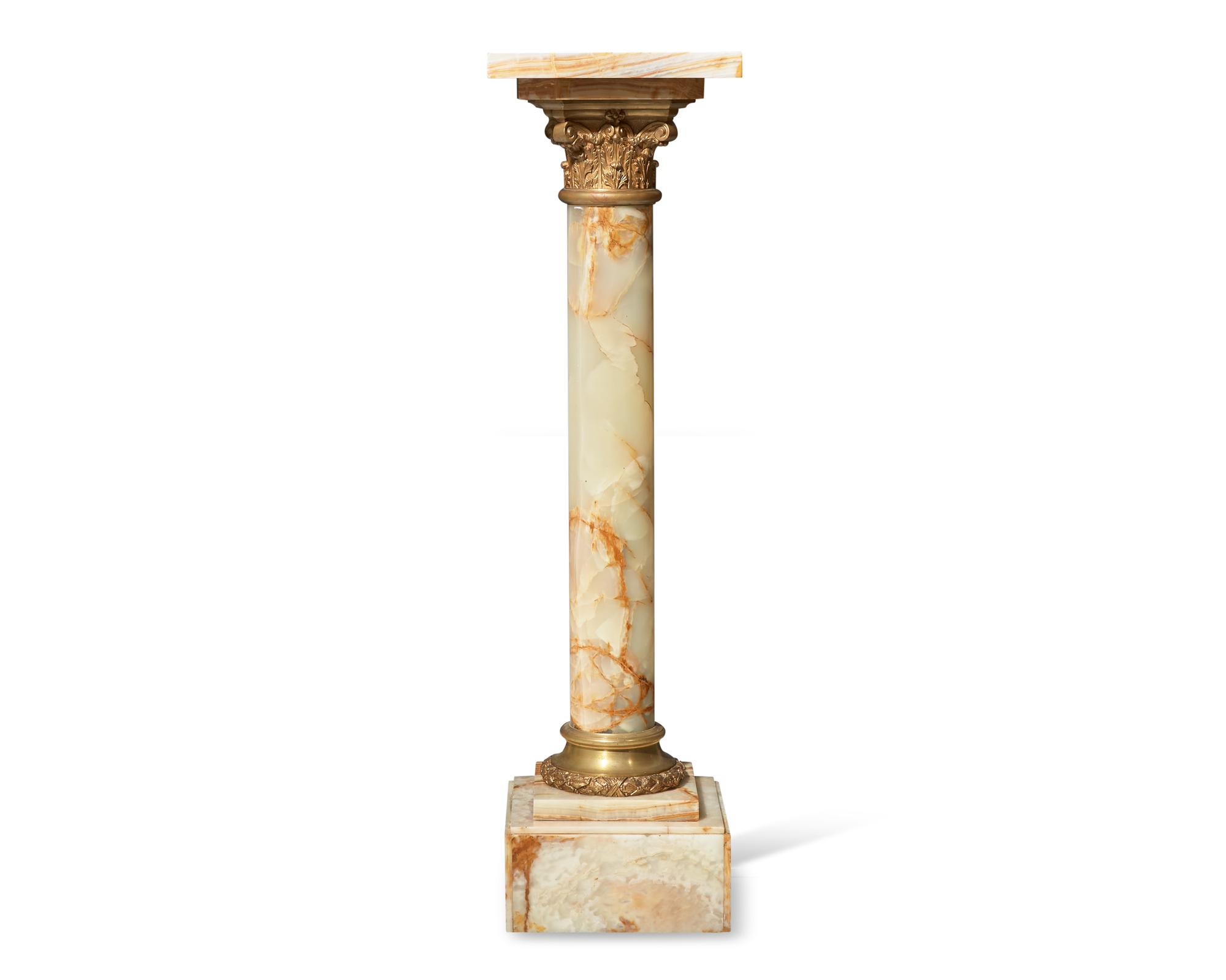 A Classical gilt bronze-mounted onyx pedestal, 20th century