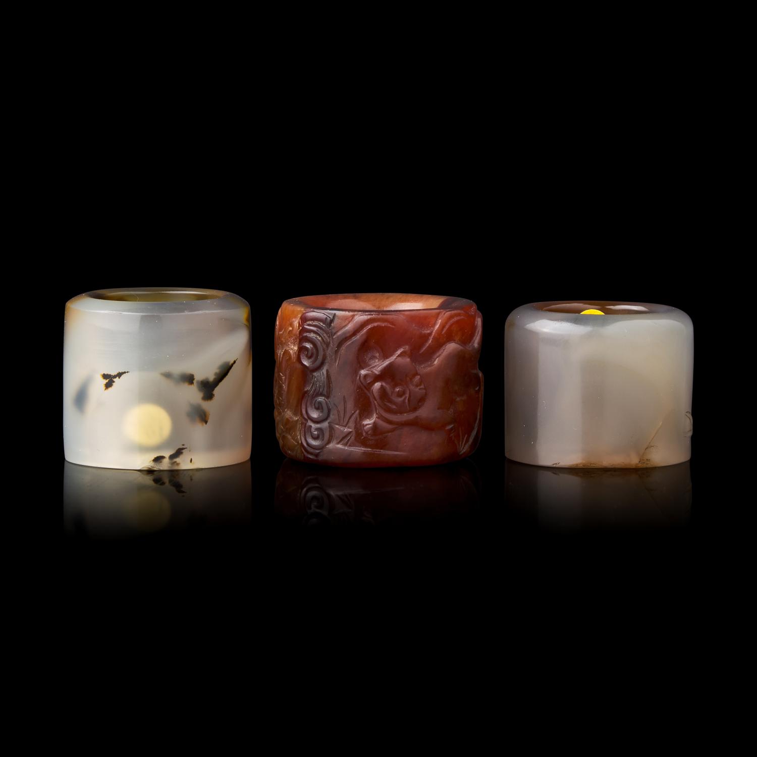 Three Chinese Agate Archer's Rings 瑪瑙扳指三枚