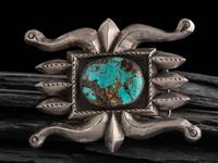 Navajo Sandcast Silver and Turquoise Belt Buckle