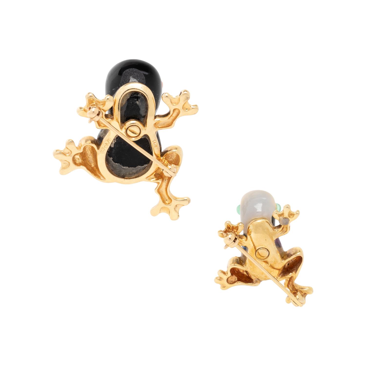 ASCH GROSSBARDT, MOTHER-OF-PEARL AND INLAID HARDSTONE FROG BROOCHES