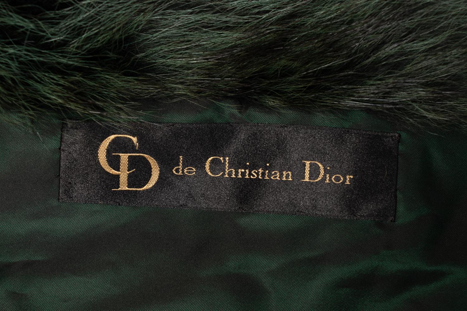 Christian Dior Full Length Green/Black Fox and Raccoon Coat, 1980s
