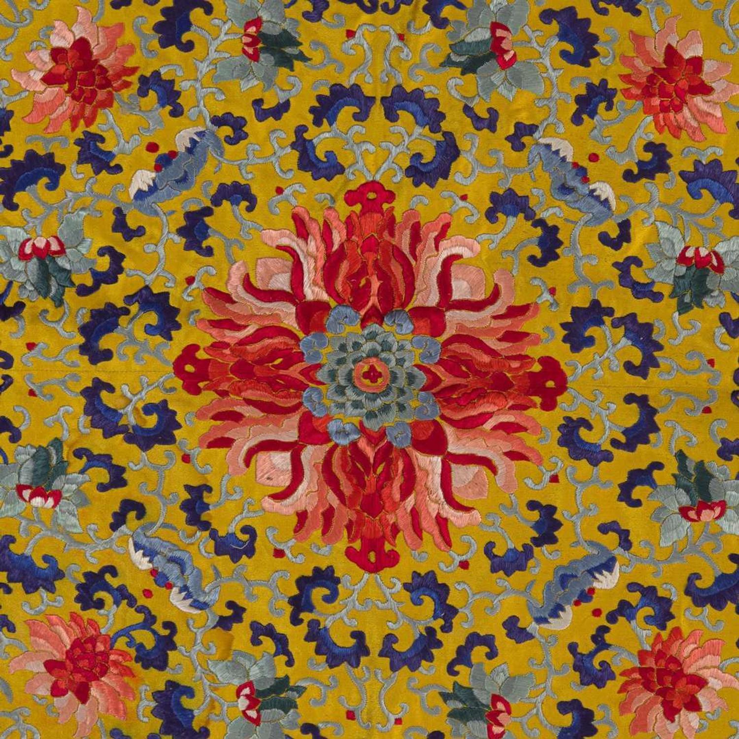 A Chinese silk-embroidered yellow satin cover 丝绸刺绣 Qing dynasty ?