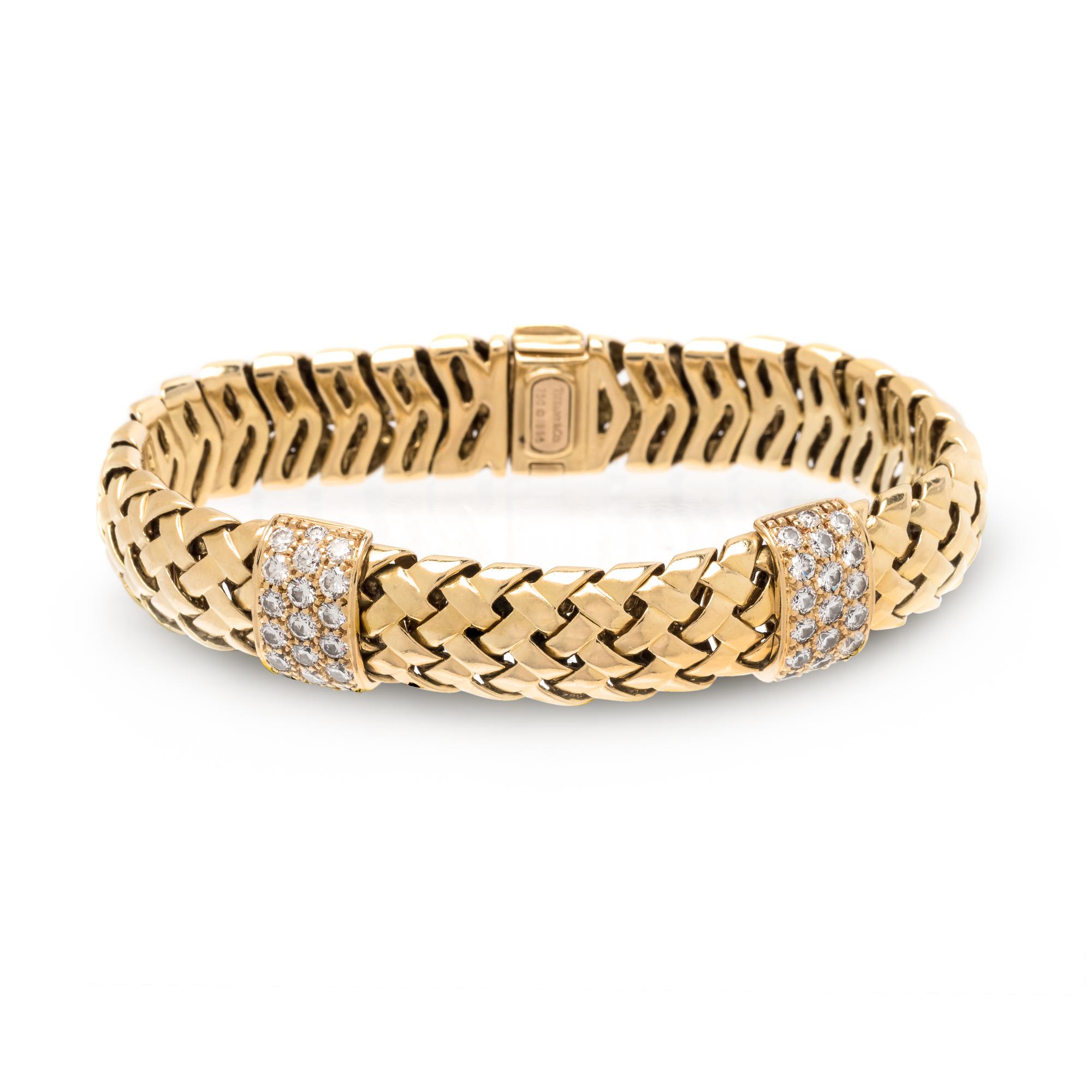 TIFFANY & CO., YELLOW GOLD AND DIAMOND 'VANNERIE' BRACELET