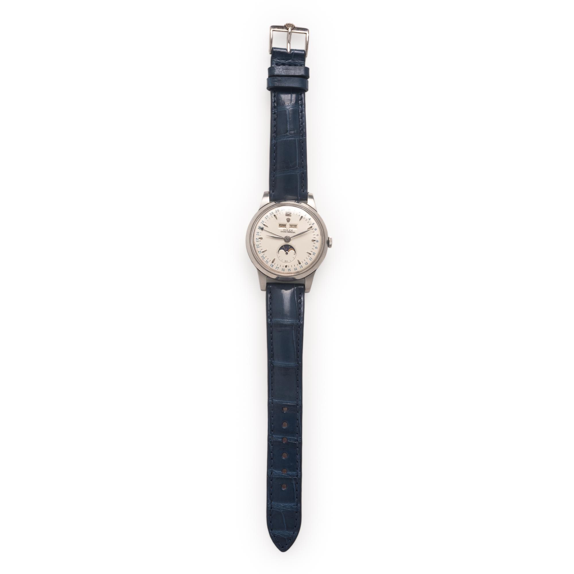 Rolex, Ref. 8171, Stainless Steel 'Padellone' Triple Calendar Moonphase Watch, Circa 1949, with Box