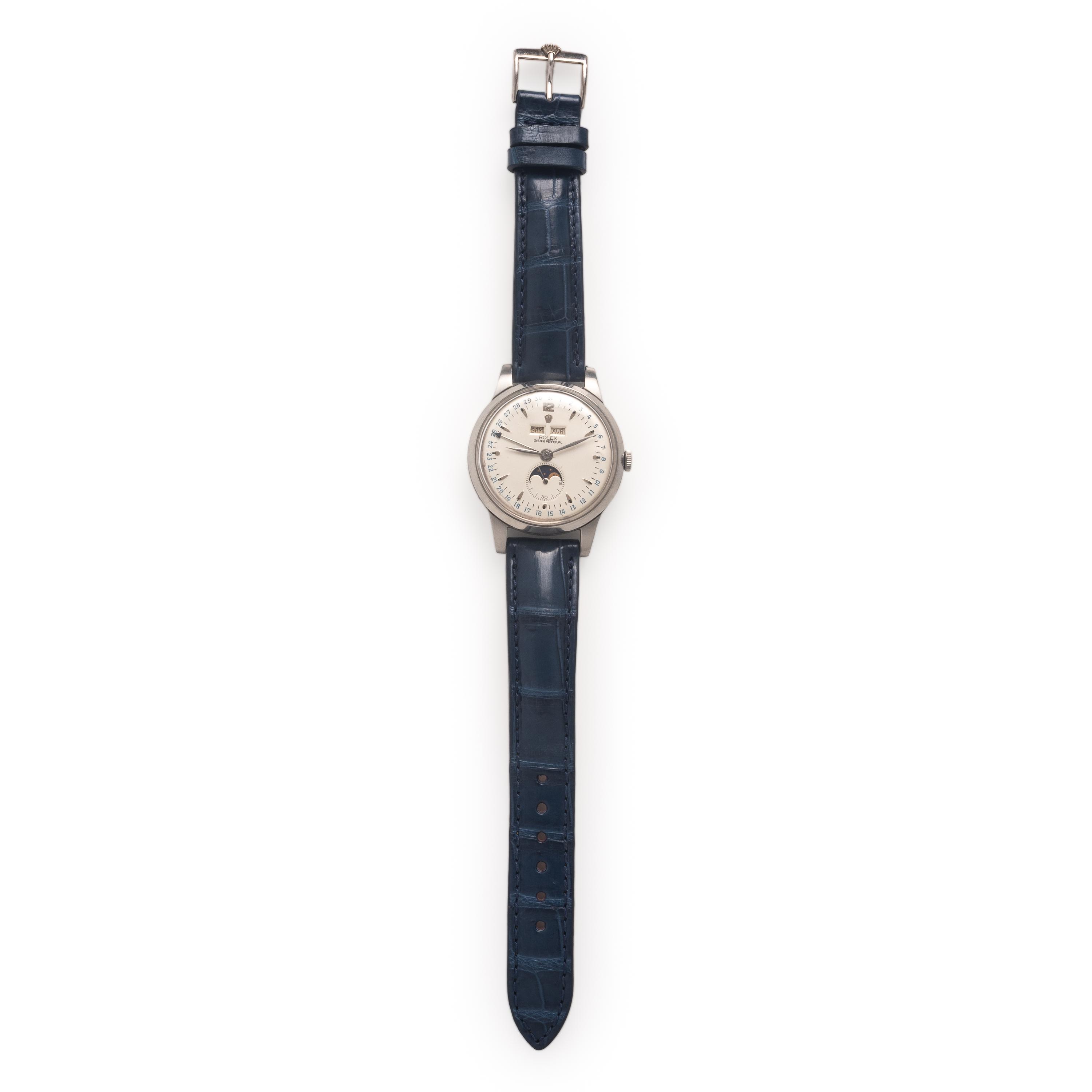 Rolex, Ref. 8171, Stainless Steel 'Padellone' Triple Calendar Moonphase Watch, Circa 1949, with Box