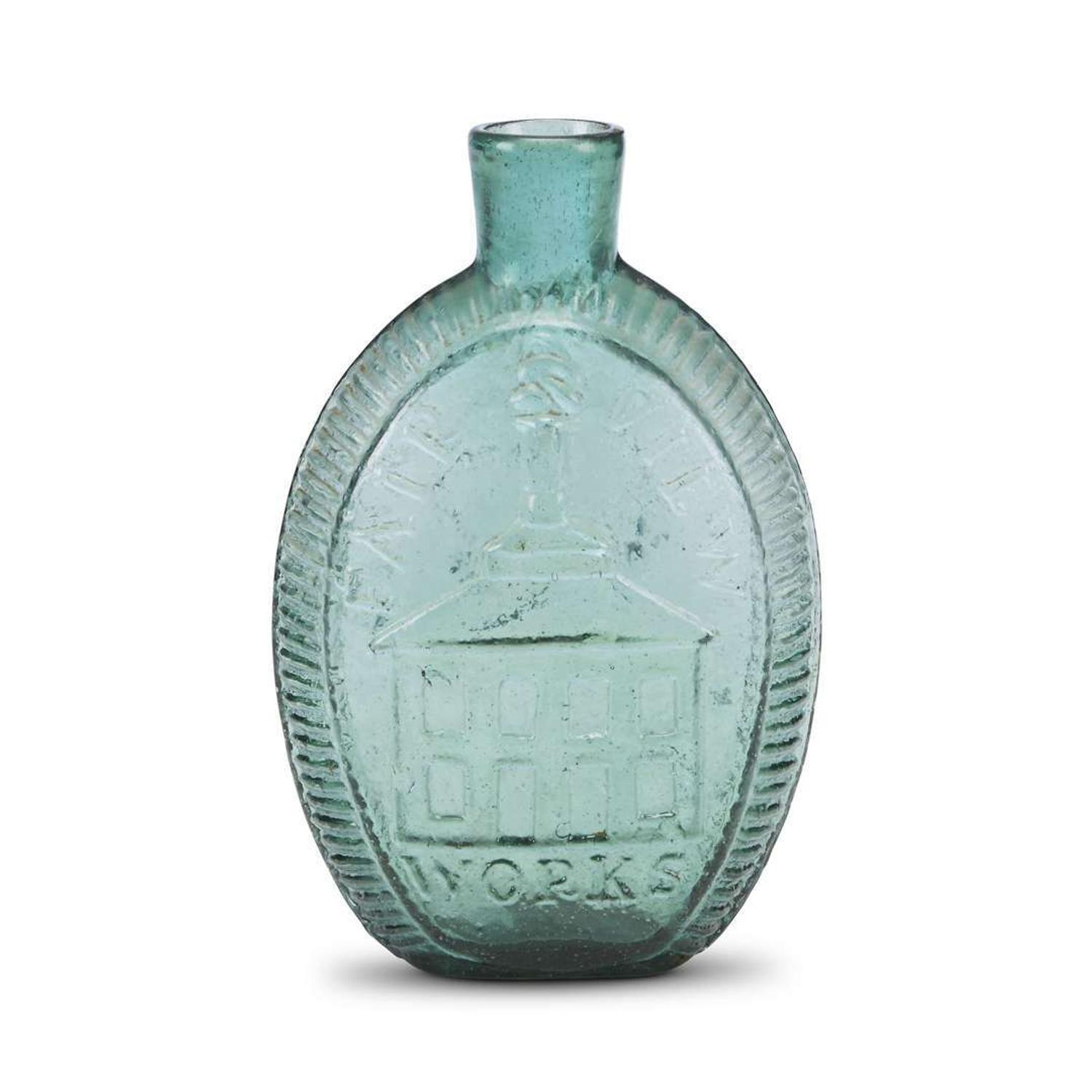 "Wheat Price & Co. Wheeling Va." glass flask Fairview Glass Works, Wheeling, WV,1825-1840