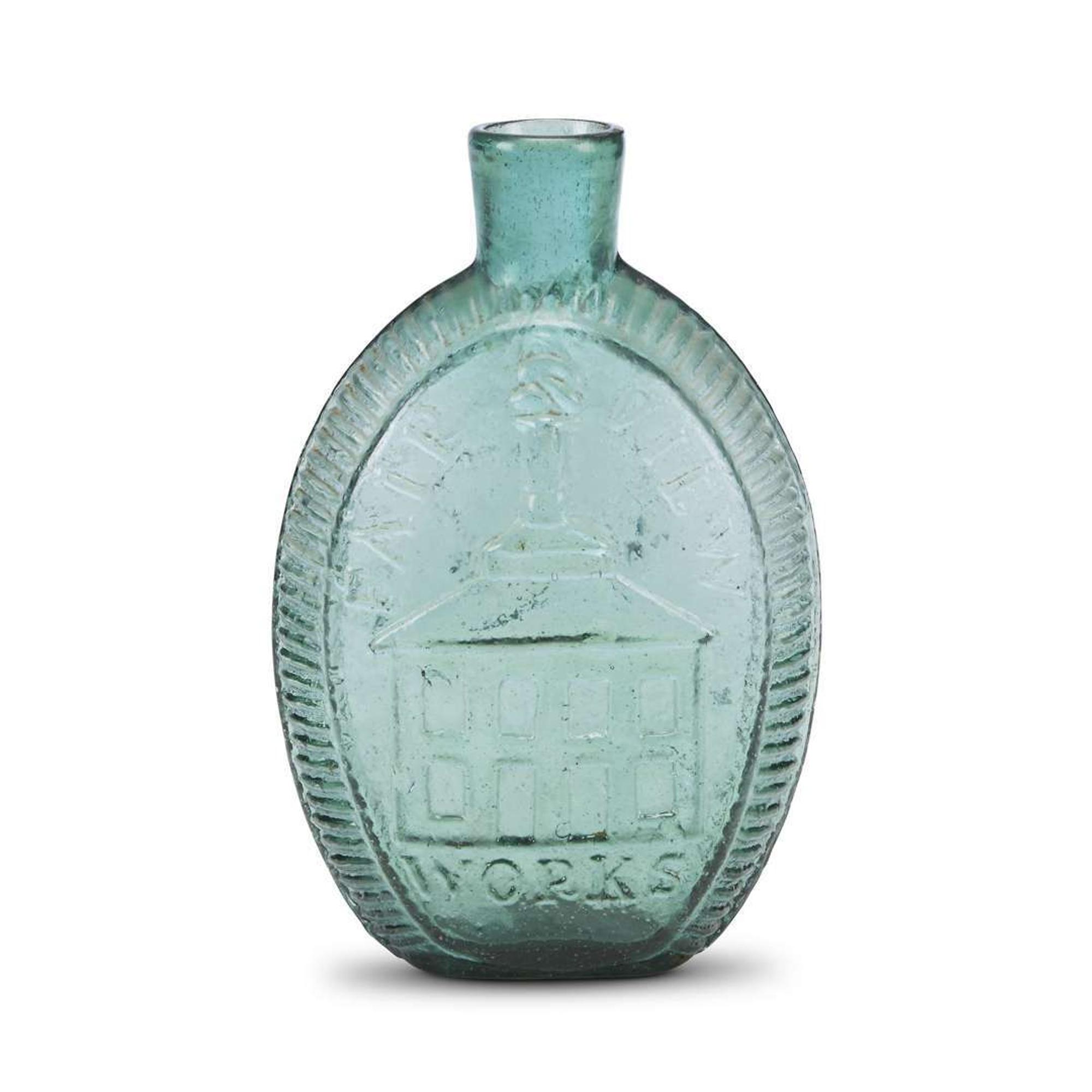 "Wheat Price & Co. Wheeling Va." glass flask Fairview Glass Works, Wheeling, WV,1825-1840