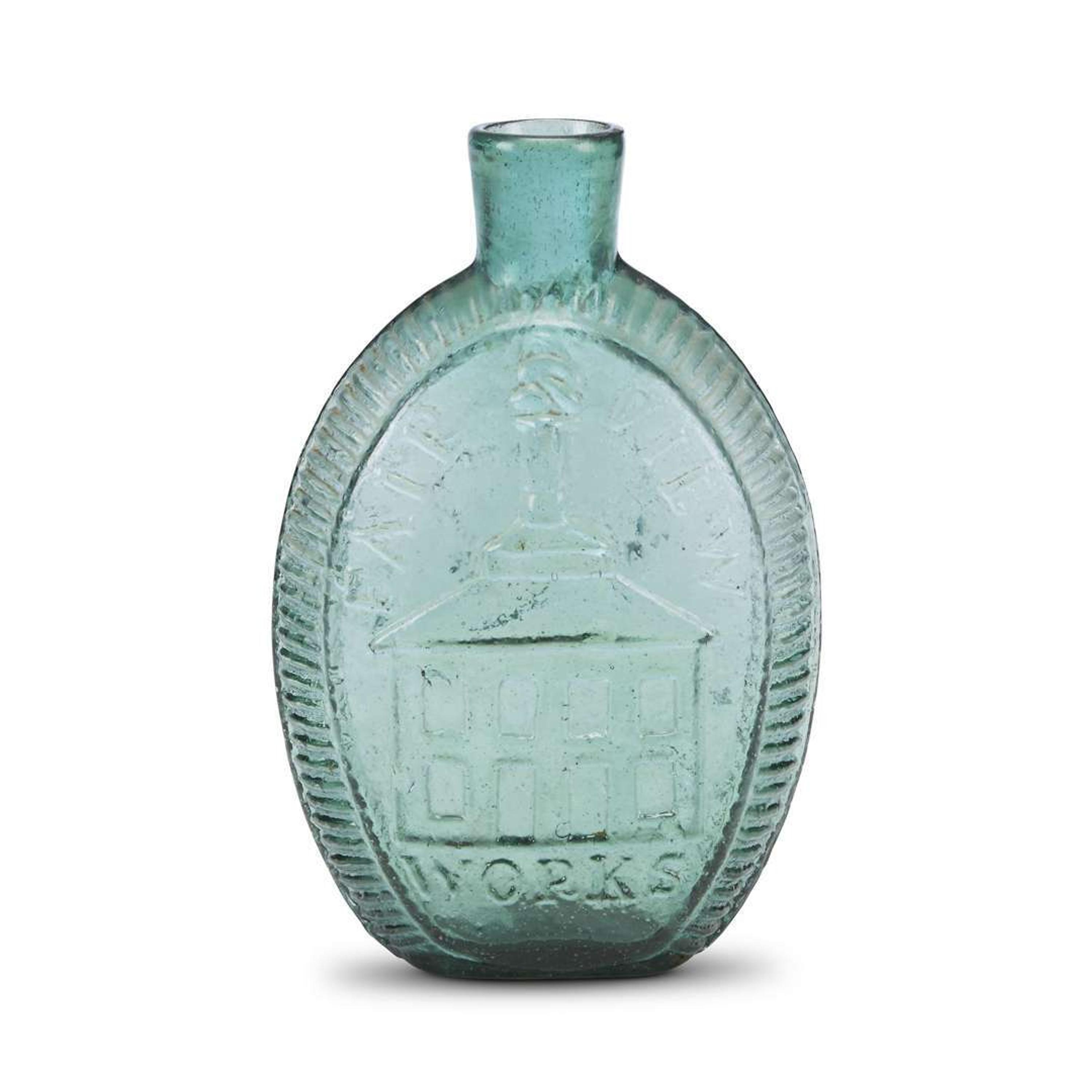 "Wheat Price & Co. Wheeling Va." glass flask Fairview Glass Works, Wheeling, WV,1825-1840