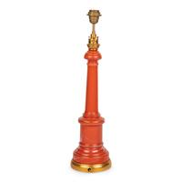 A French Orange-Painted Glass and Gilt Bronze Lamp