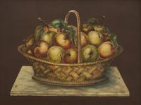 American School 19th Century, A Pair of Cut-Out Still Life Drawings: Bowl of Peaches and Basket of Apples