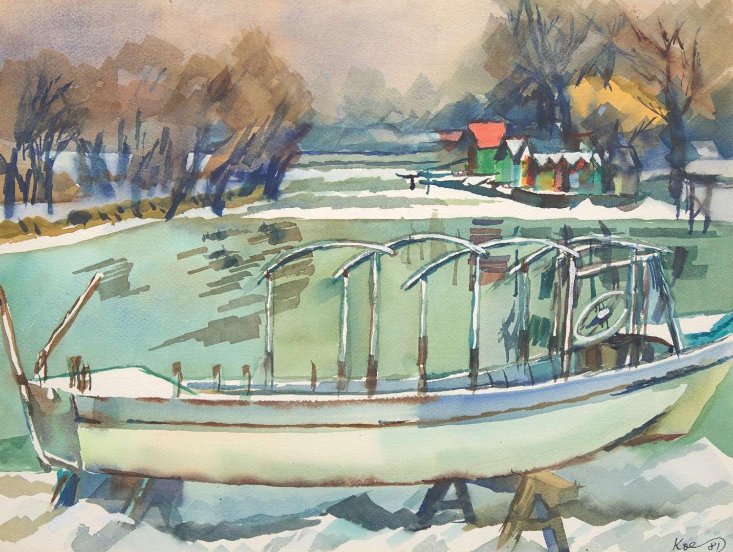 Henry Koerner (American/Austrian, 1915–1991) - Docked Boat in Winter