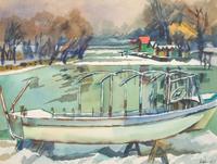 Henry Koerner (American/Austrian, 1915–1991) - Docked Boat in Winter