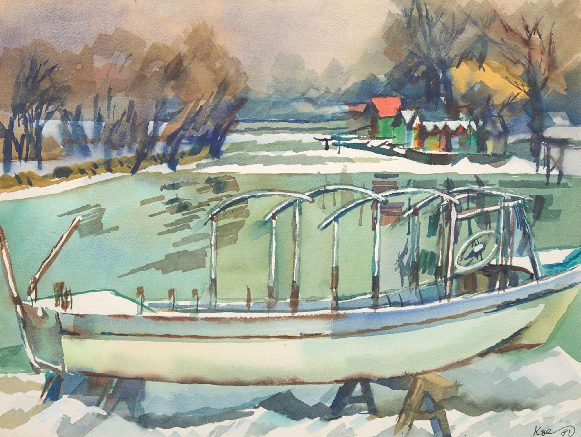 Henry Koerner (American/Austrian, 1915–1991) - Docked Boat in Winter