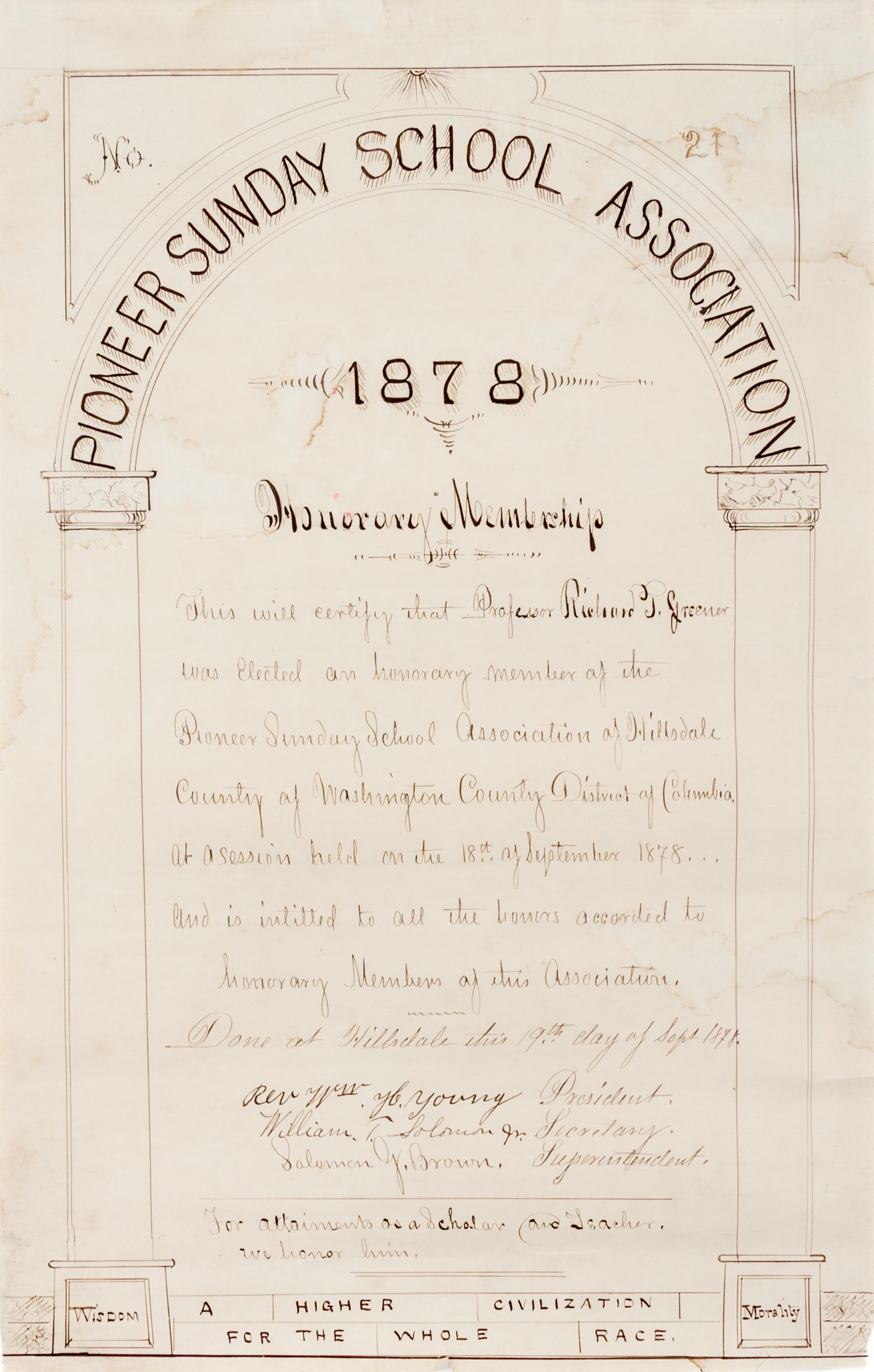 (AFRICAN-AMERICANA) GREENER, RICHARD THEODORE. Archive of 5 documents and books re: first African-American graduate of Harvard