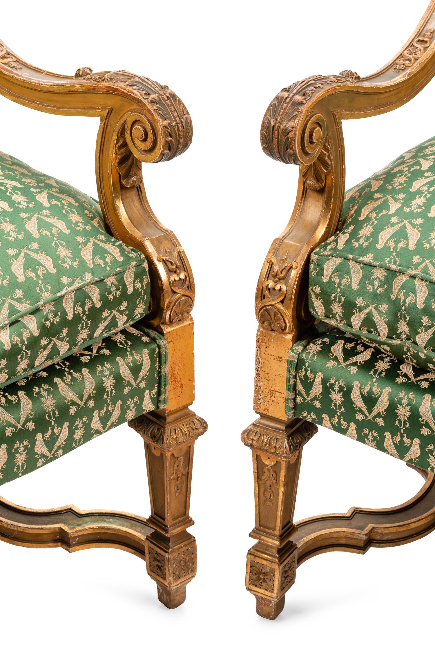 A Pair of Louis XIV Style Giltwood Fauteuils