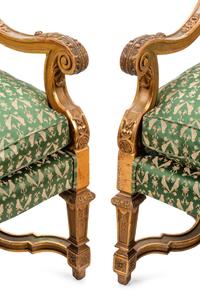 A Pair of Louis XIV Style Giltwood Fauteuils