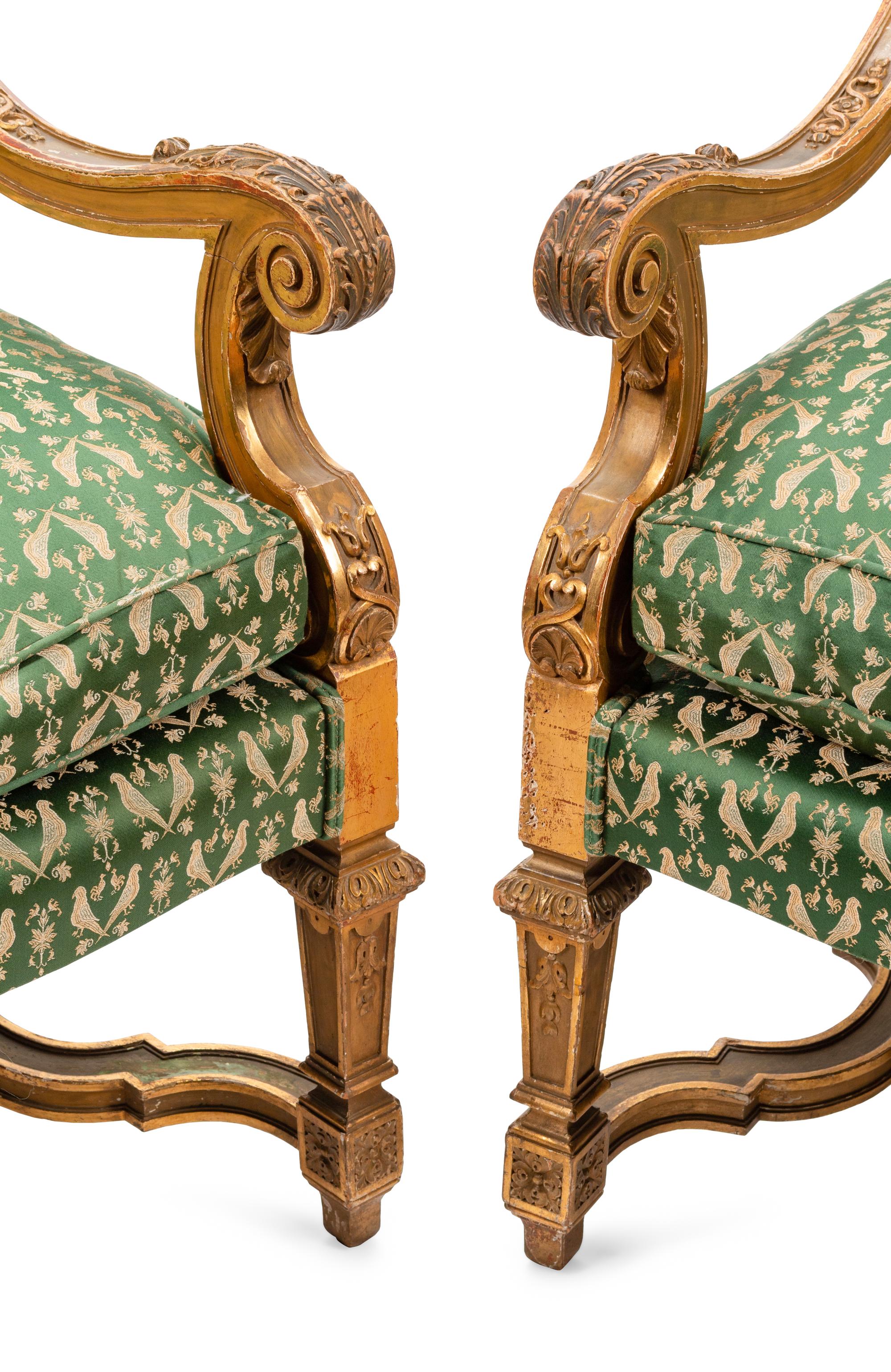 A Pair of Louis XIV Style Giltwood Fauteuils