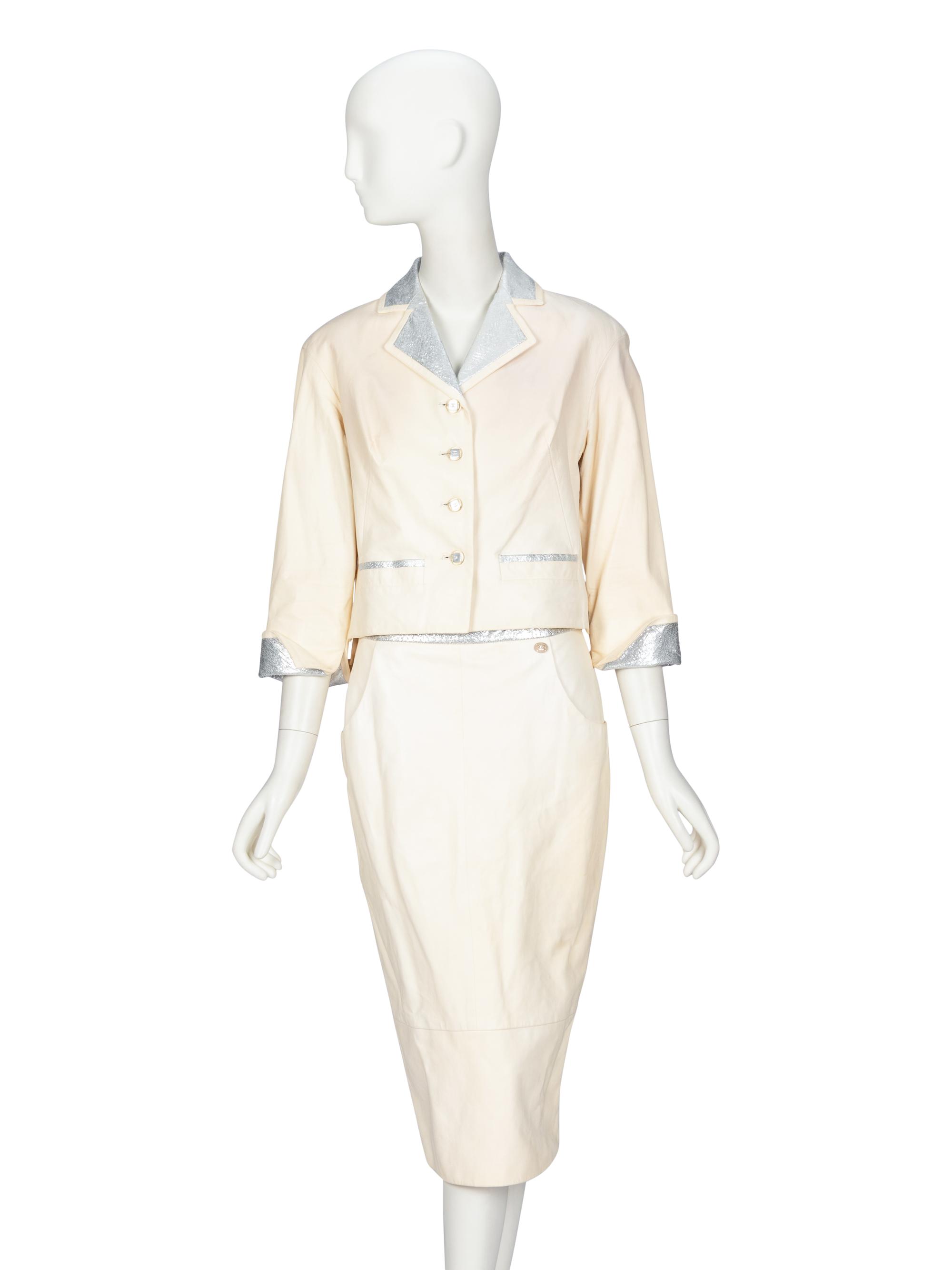 Chanel, Cream & Silver Leather Skirt Suit, 2010