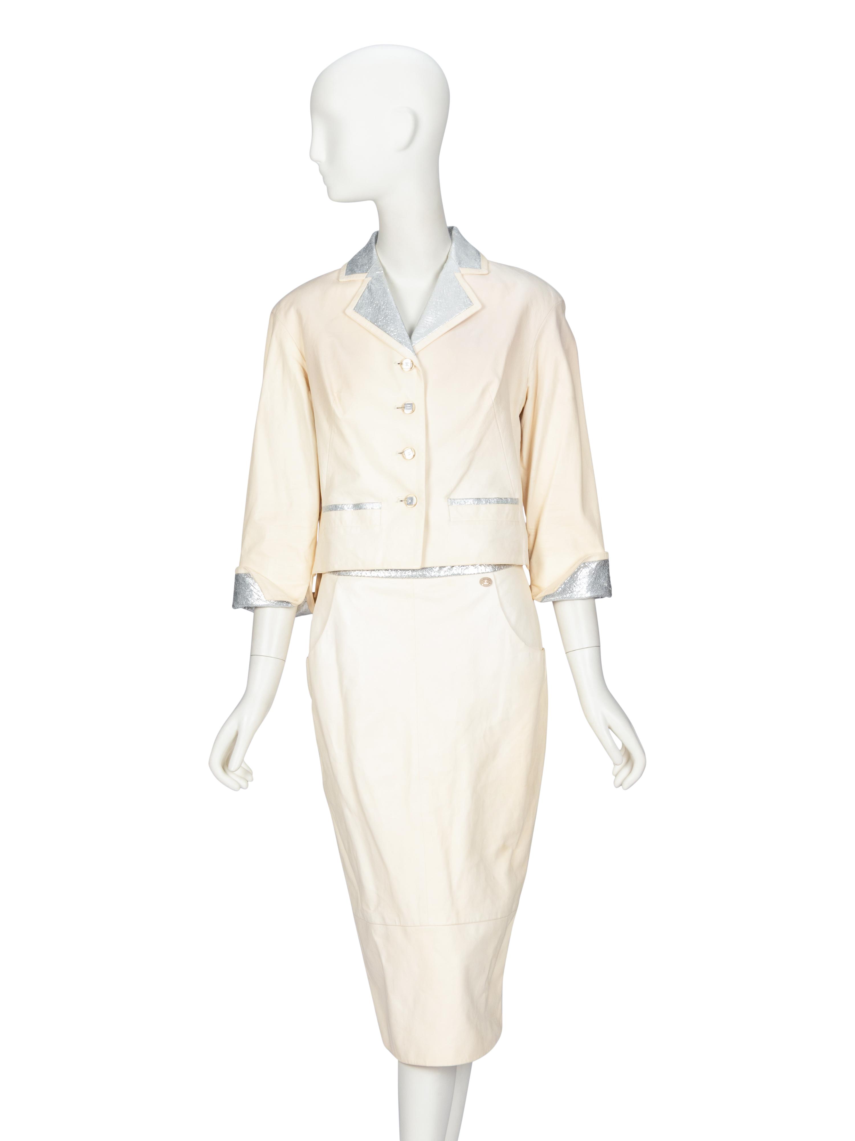 Chanel, Cream & Silver Leather Skirt Suit, 2010