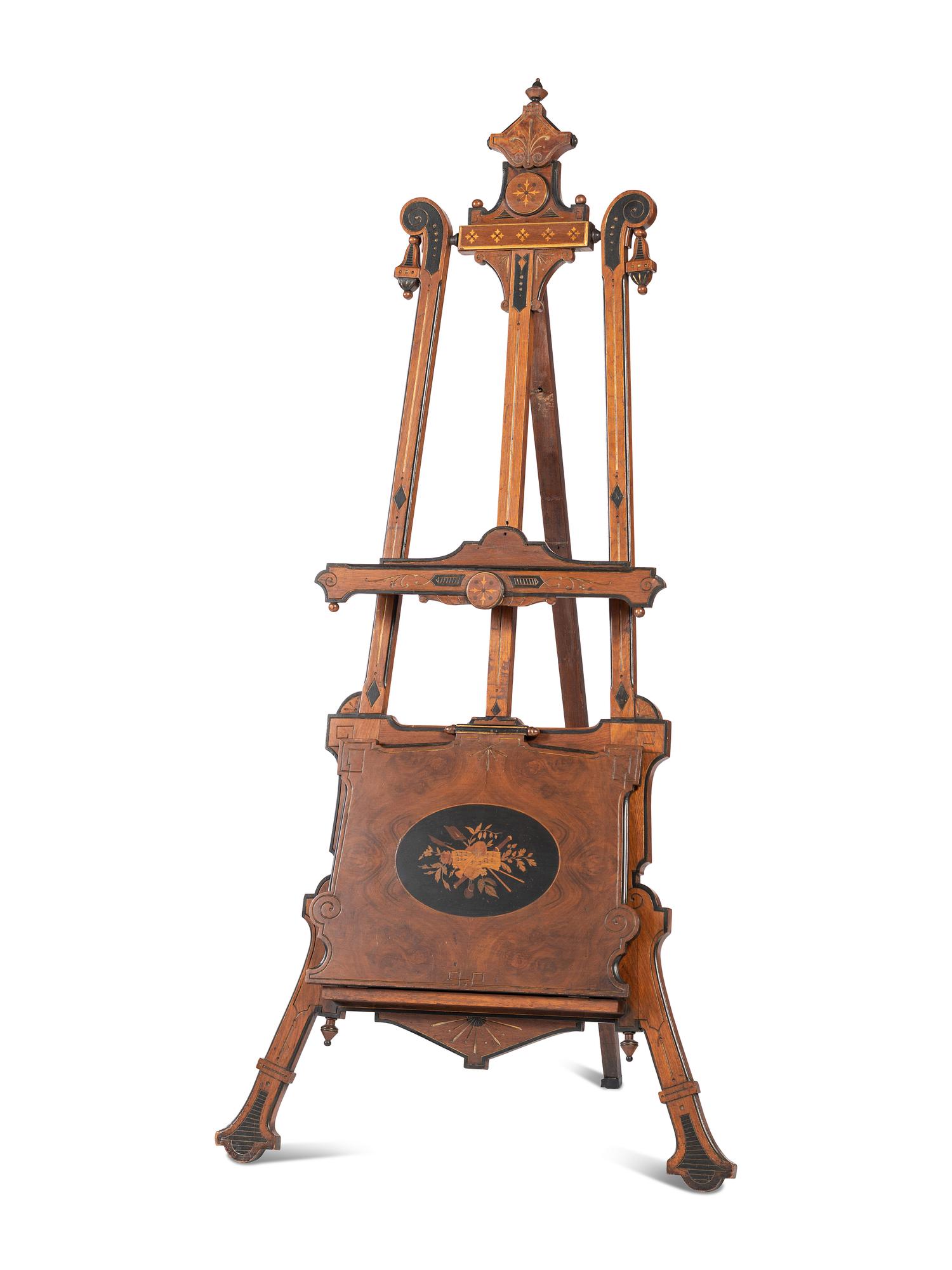 A Renaissance Revival Walnut and Burlwood Easel