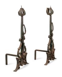 A Pair of Continental Iron Andirons