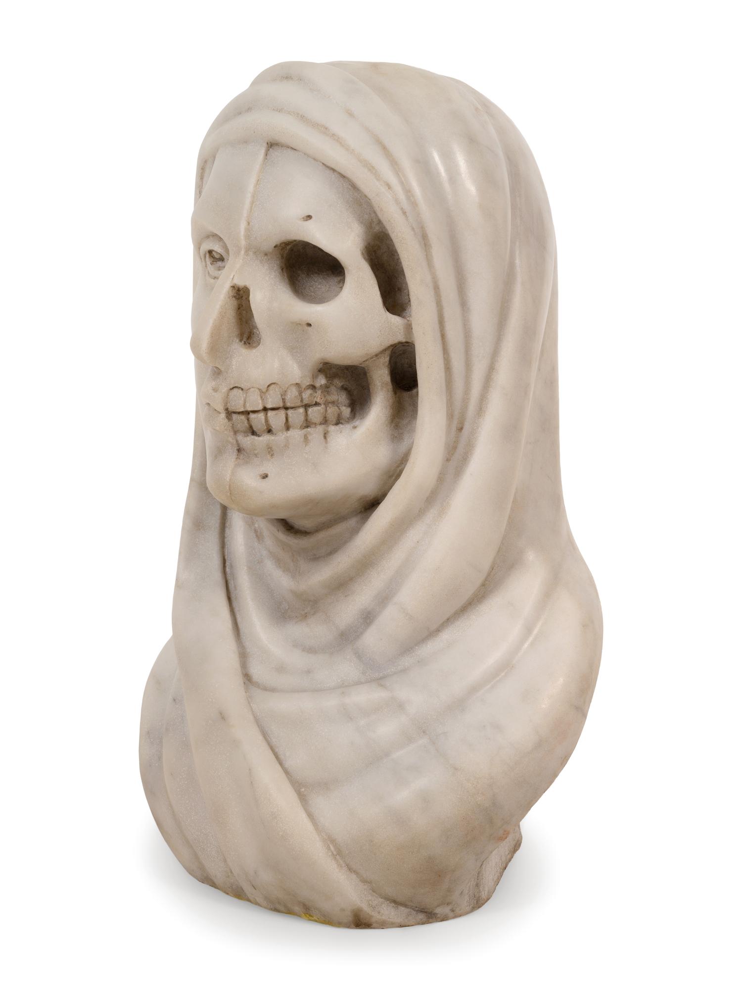An Italian White Marble Vanitas Bust