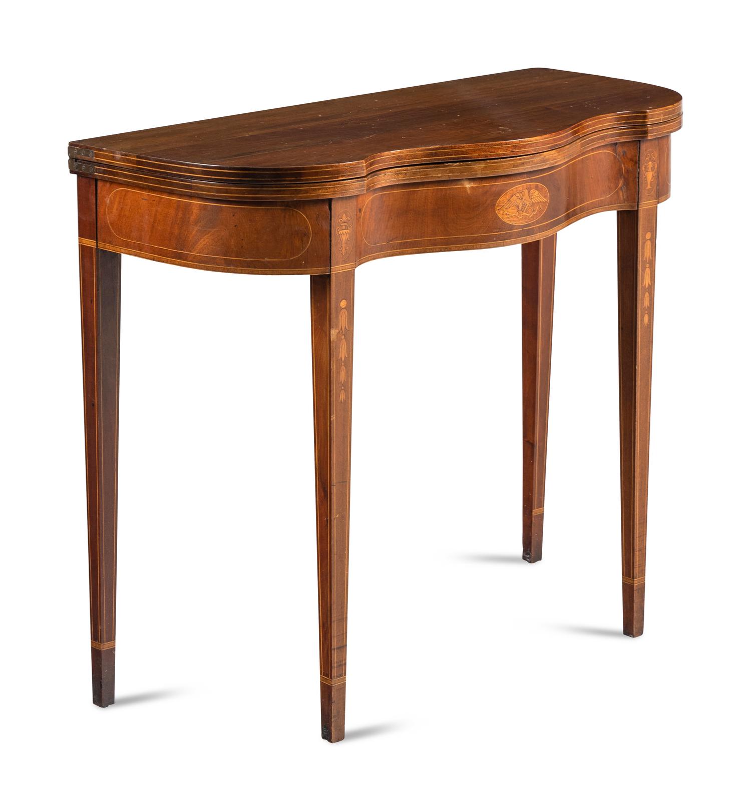 A Federal Style Eagle Inlaid Mahogany Serpentine Card Table