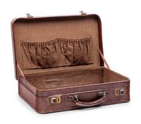 A Vintage Leather Case and Two Leather Wastebaskets