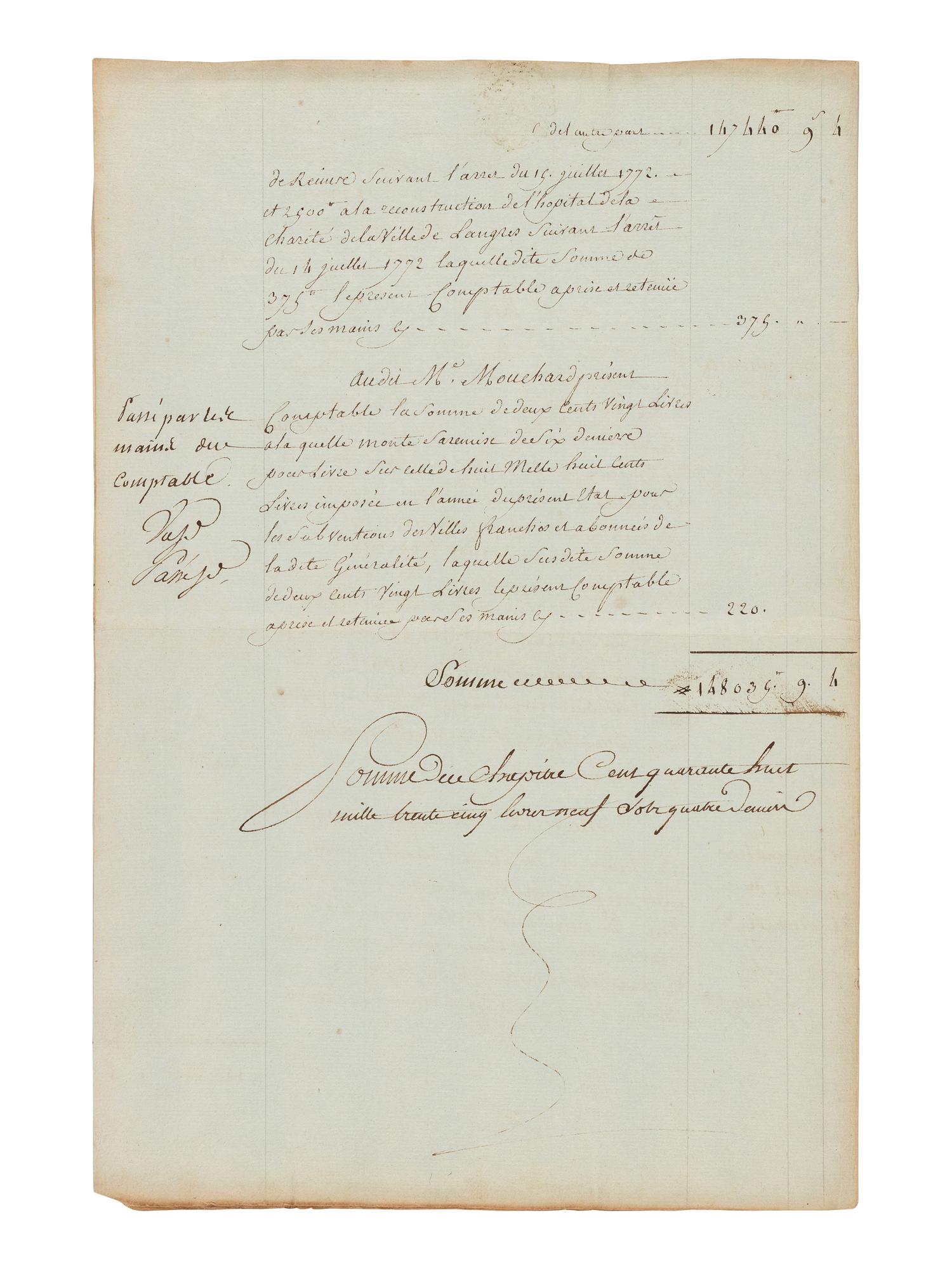LOUIS XVI, King of France (1754-1793). Document signed ("Louis"), 23 December 1783. Countersigned by several ministers.