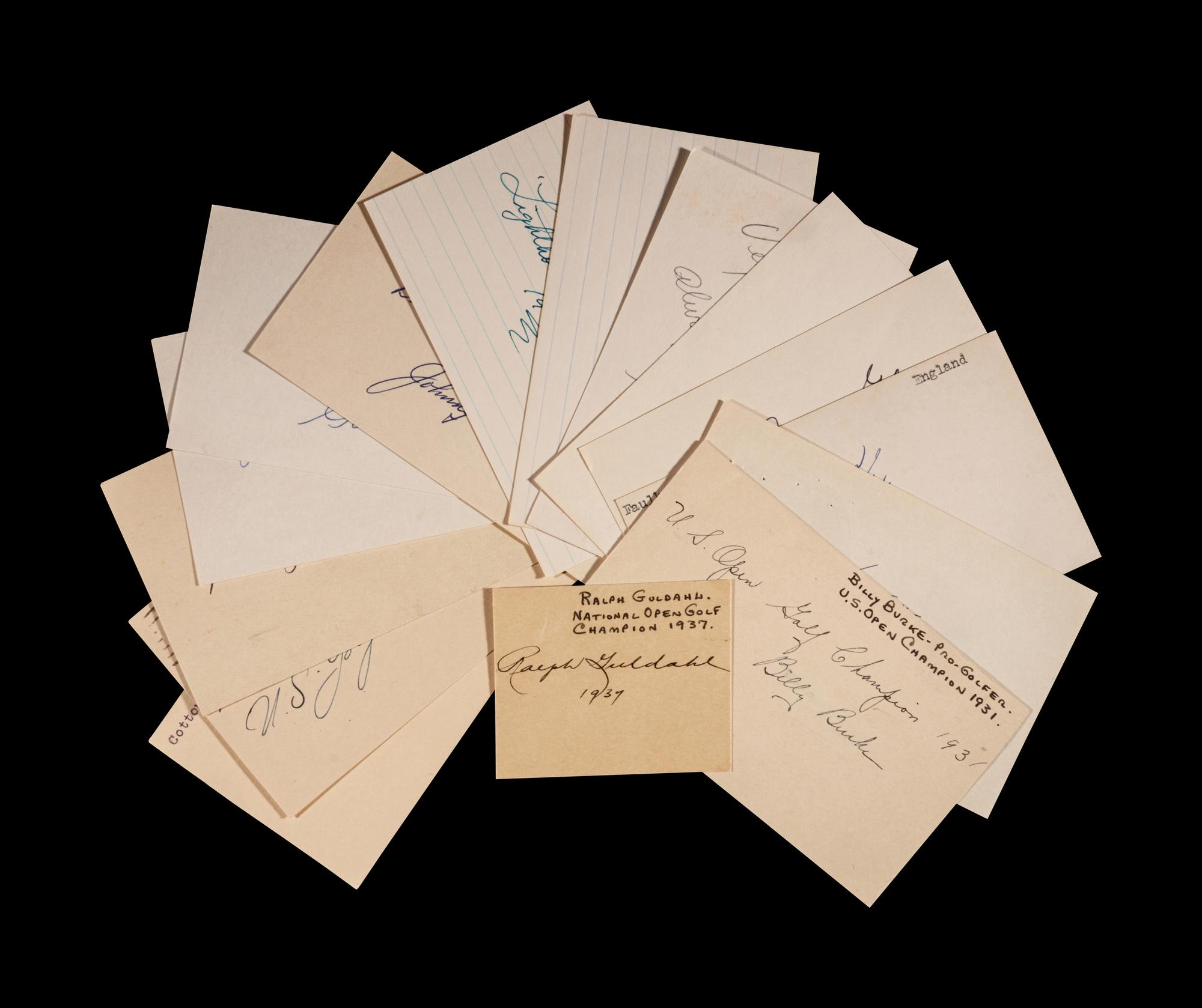 A Group of 15 Vintage Golf Hall of Fame and Champion Signed Autographed Index Cards,