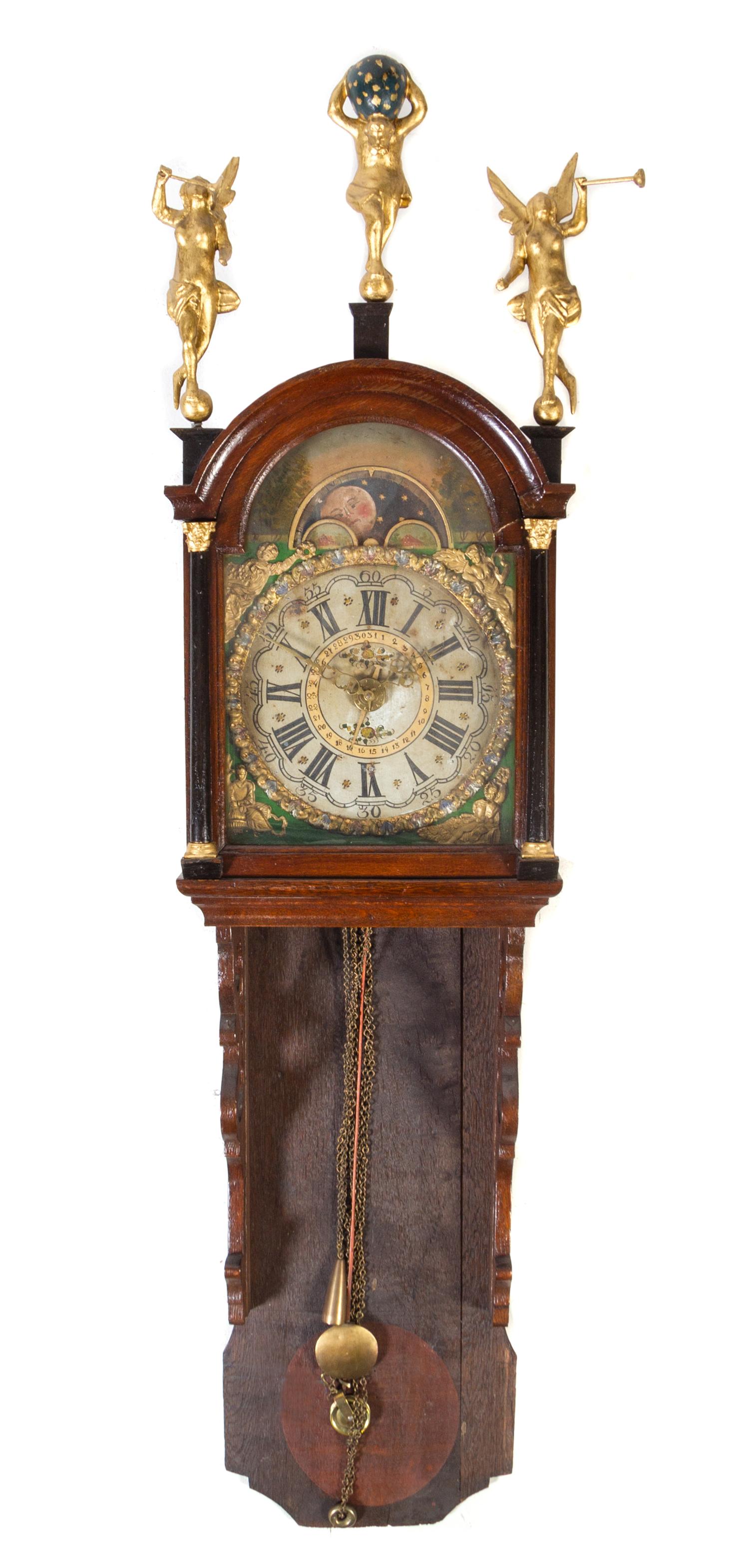 A Dutch Oak Wall Clock Height 60 inches. — 18TH CENTURY