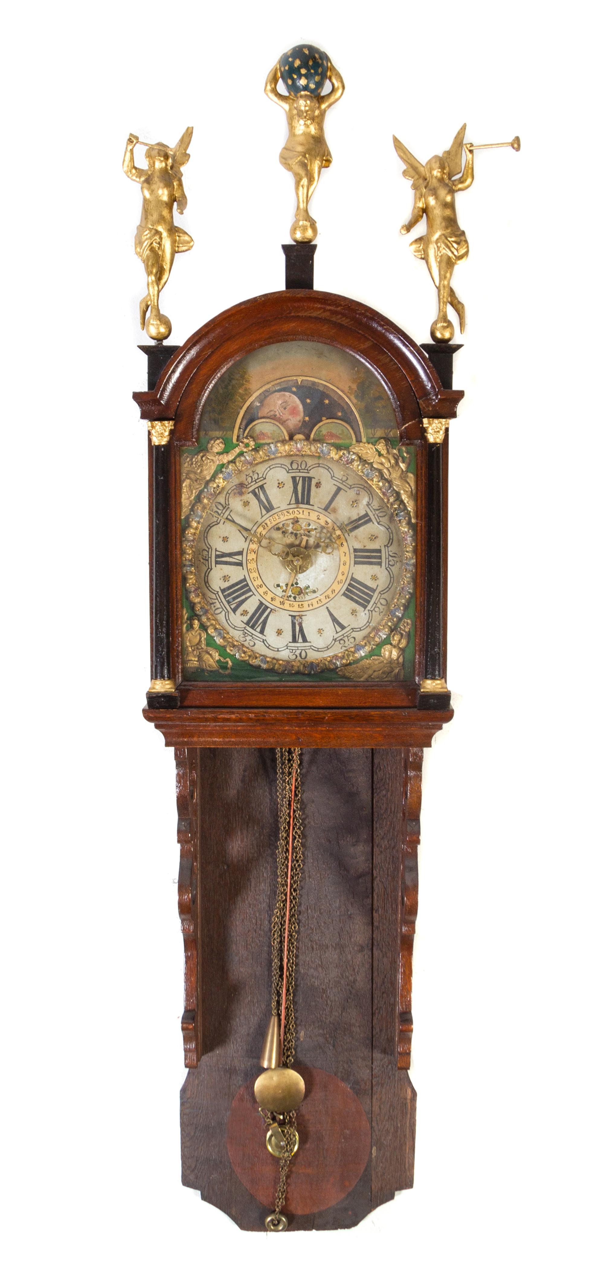A Dutch Oak Wall Clock Height 60 inches. — 18TH CENTURY