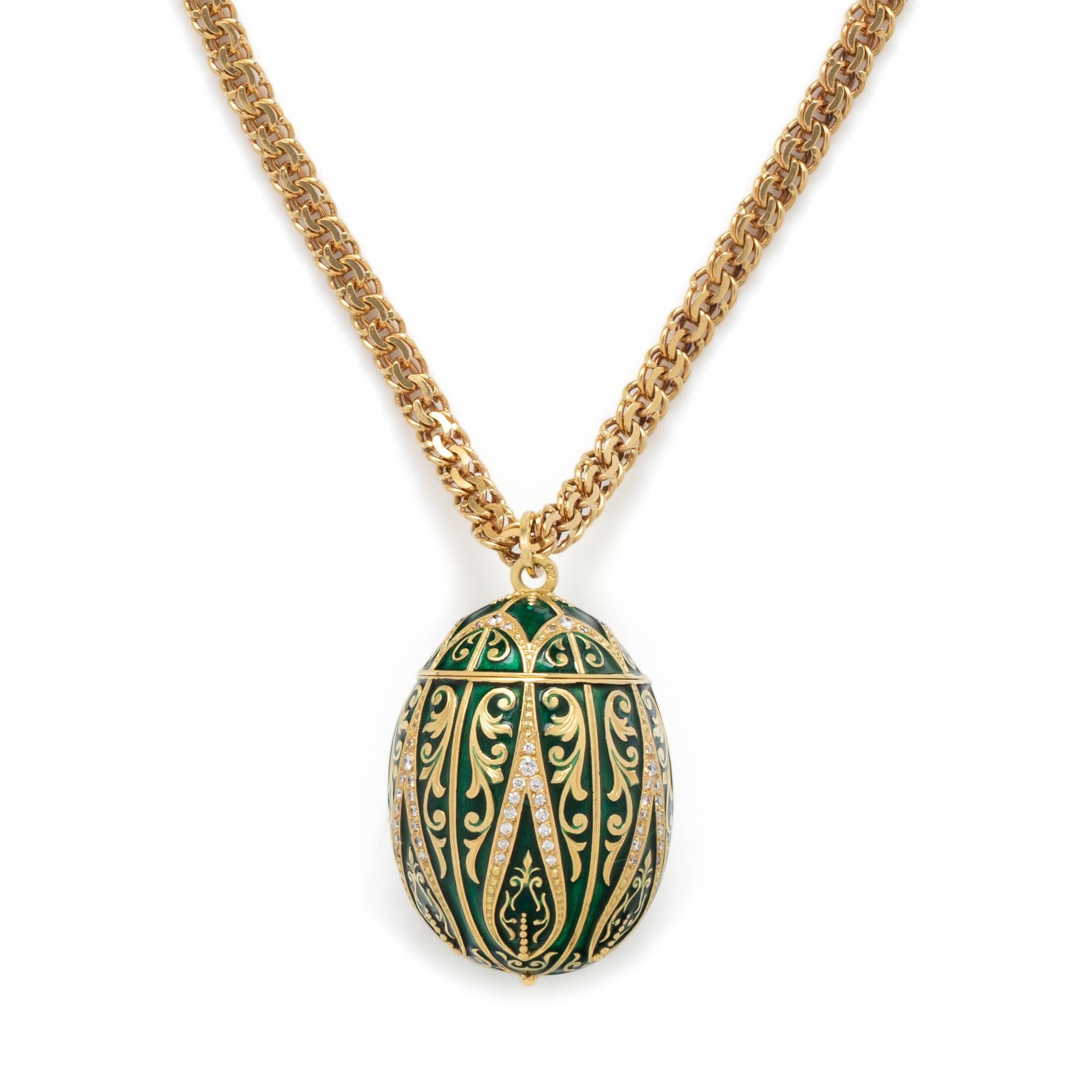 YELLOW GOLD, DIAMOND AND ENAMEL EGG PENDANT/NECKLACE