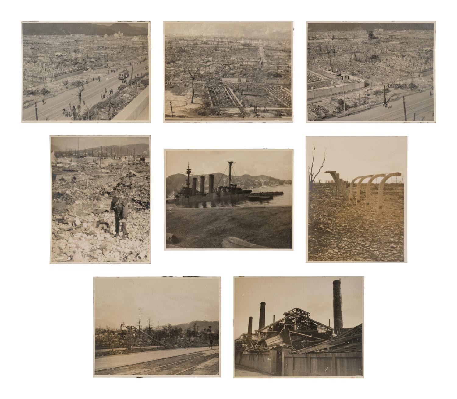 [ATOMIC BOMB]. A group of 10 photographs depicting Hiroshima following the atomic blast. 1945.