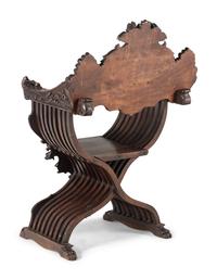 A Renaissance Revival Carved Walnut Savonarola Chair