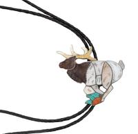 An Inlaid Silver Elk Bolo Tie by Joe Zun