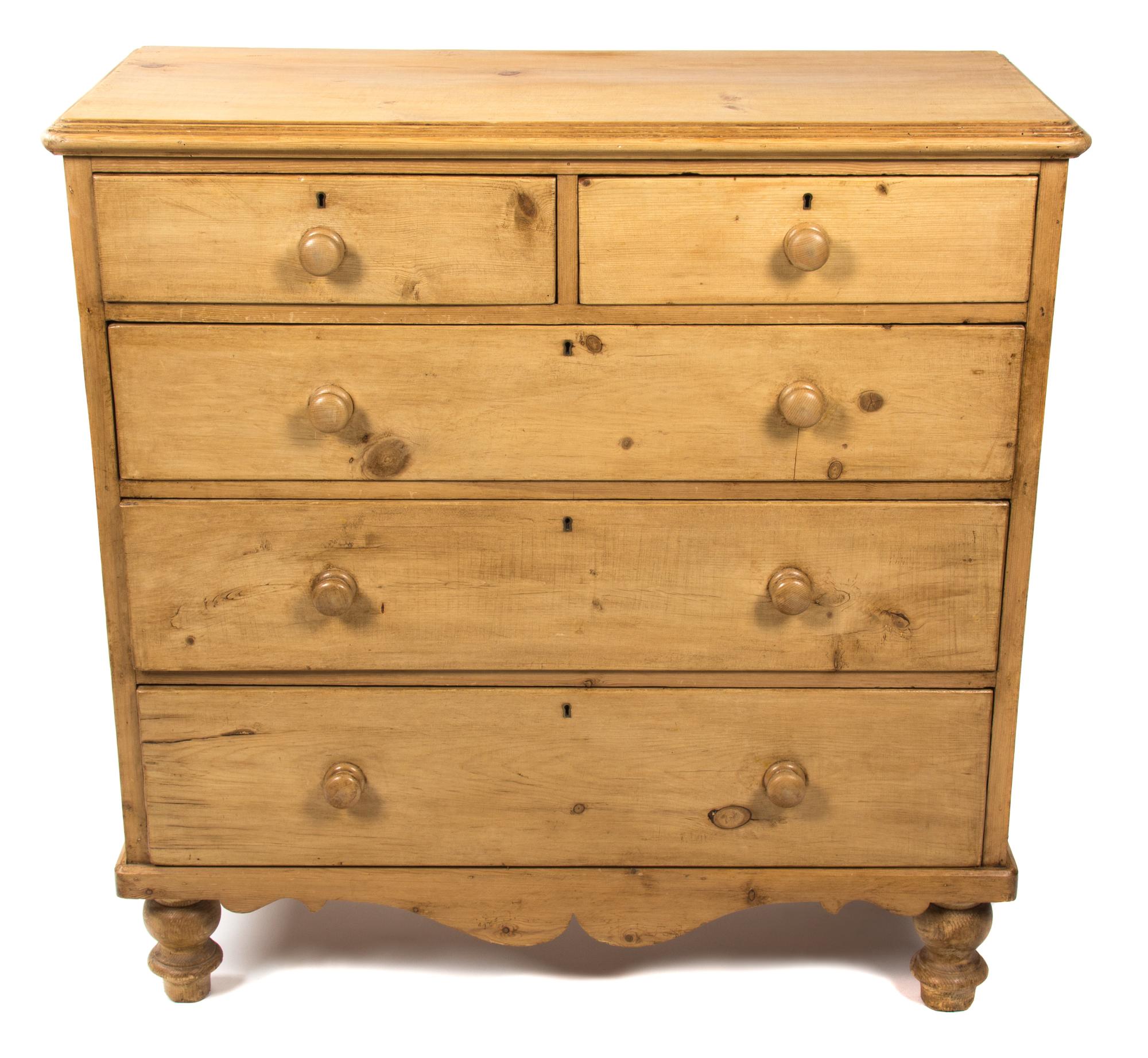 An English Pine Chest of Drawers Height 41 1/4 x width 41 3/4 x depth 18 1/4 inches. — 20TH CENTURY