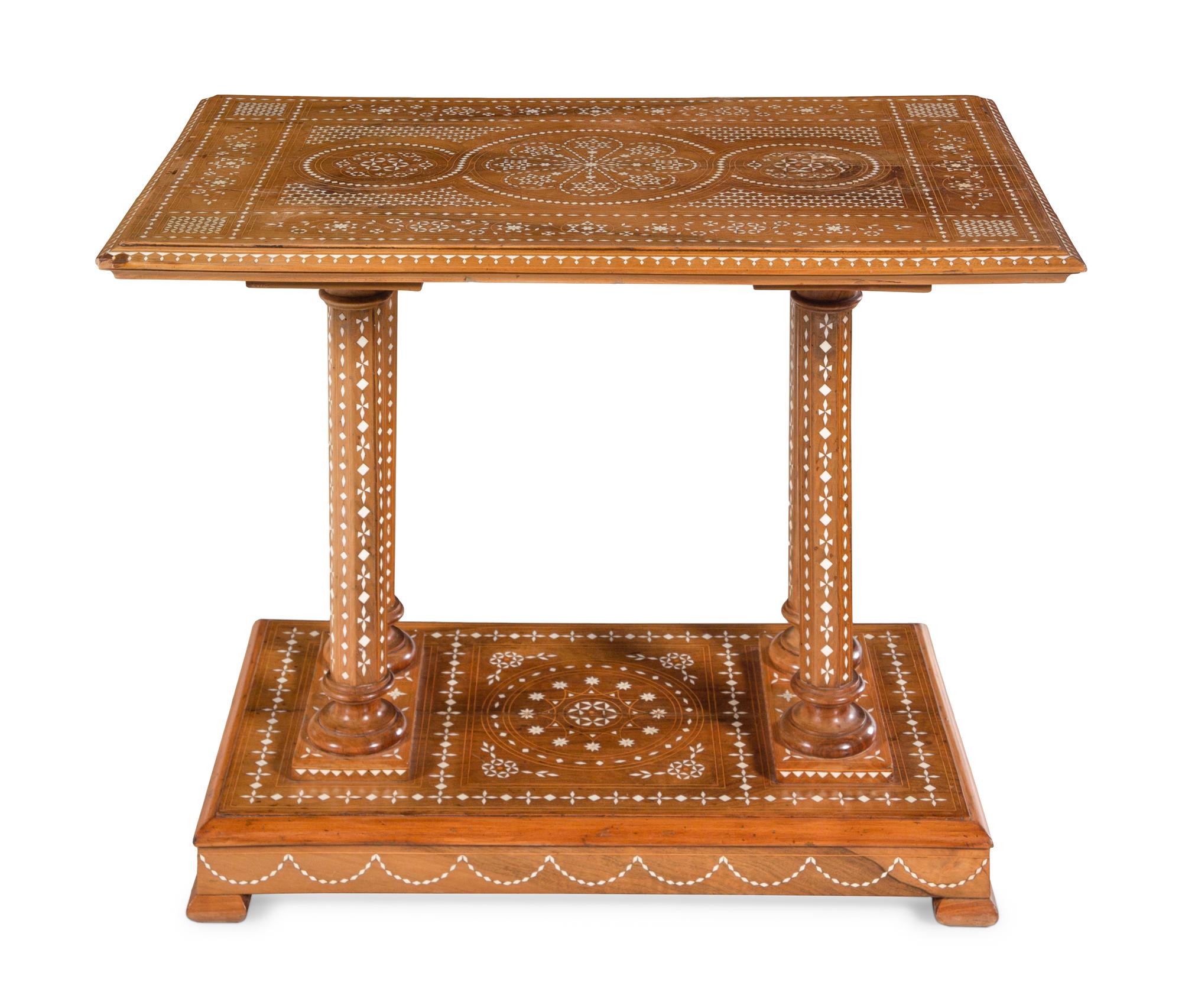 A Middle Eastern Bone Inlaid Walnut Table