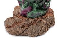 A Chinese Carved Ruby Zoisite Boulder on a Wood Base