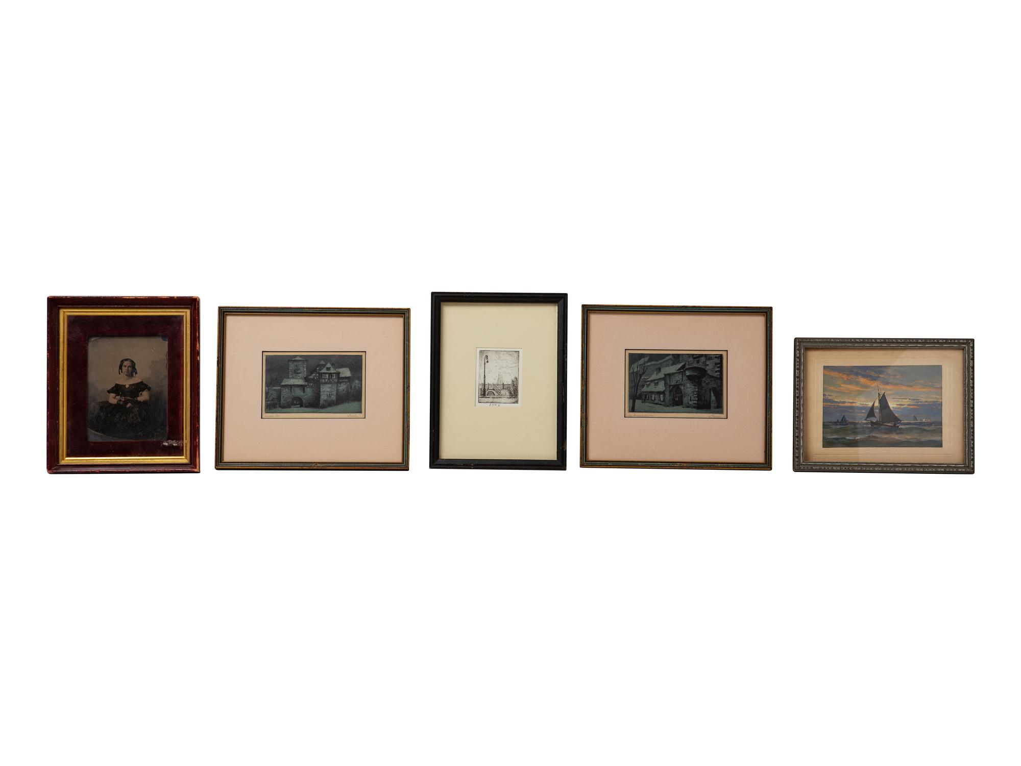 A Collection of Five Framed Decorative Articles