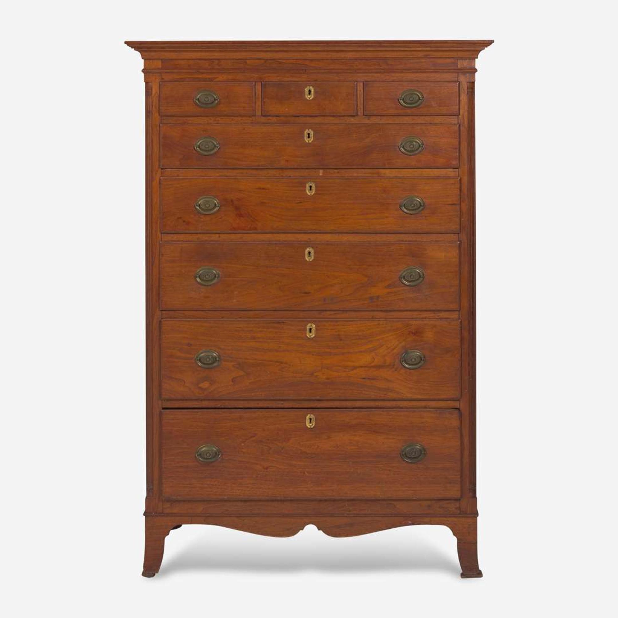 A Federal walnut tall chest of drawers Montgomery County, Pennsylvania, late 18th century