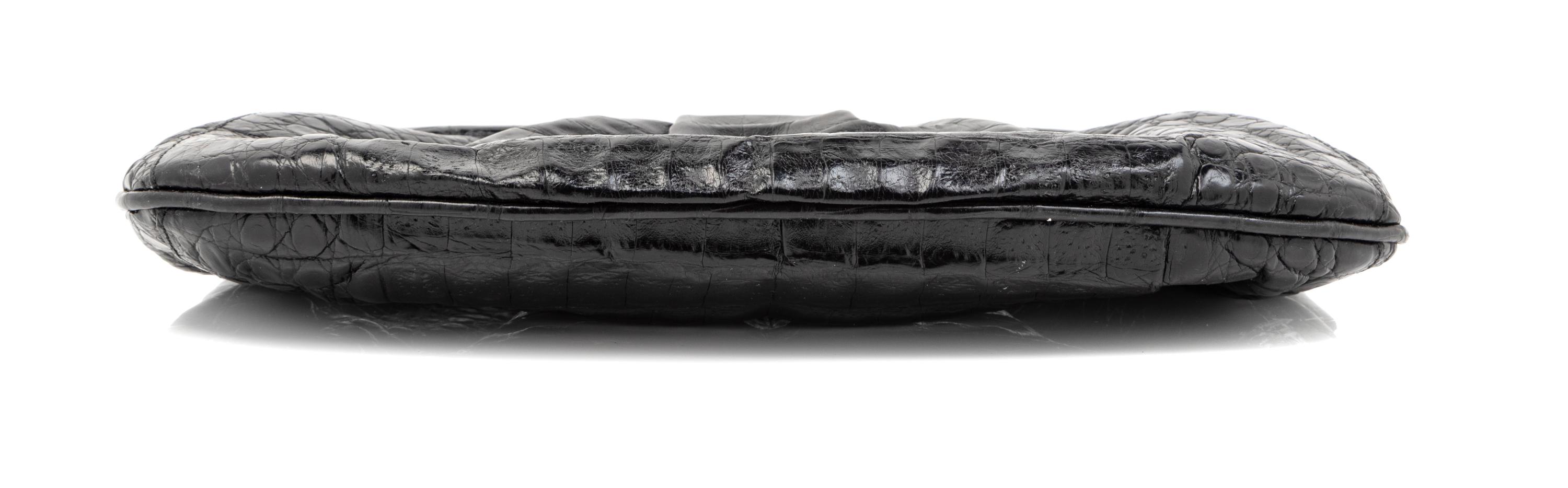 Nancy Gonzalez Black Crocodile Leather Clutch, 1980-90s