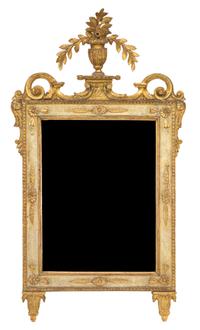 A Louis XVI Style Carved and Parcel Gilt Mirror Height 49 x width 26 inches. — 19TH CENTURY
